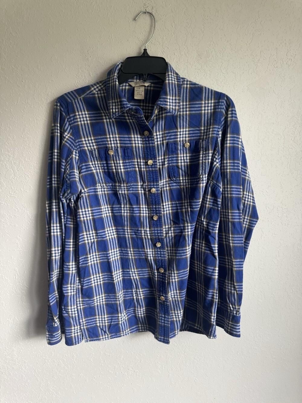 Duluth Blue Cream Plaid Button Up Flannel Blouse Womens S Gorpcore Outdoors